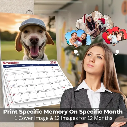 Miniatura 7 de Calendario de pared con fotos personalizadas 2026 para el hogar y la oficina, imprime tus 13 recuerdos y haz tu propio calendario personalizado