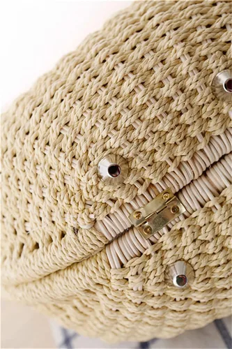 Miniatura 5 de Bolsas de paja para mujer, tejido a mano, con asa, anillo retro, para verano, playa, ratán.