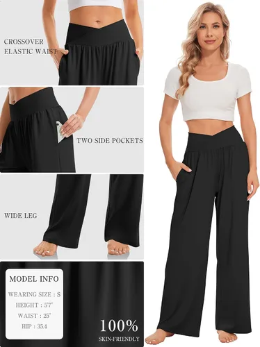 Miniatura 4 de TARSE - Pantalones de pierna ancha para mujer, pantalones deportivos casuales y holgados para yoga, pantalones sueltos, cómodos, para descansar