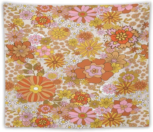 Miniatura 8 de Houselerax Tapiz floral retro de los años 60 y 70, diseño hippie de primavera Groovy Flower Power Flower Boho para colgar en la pared, arte neutro
