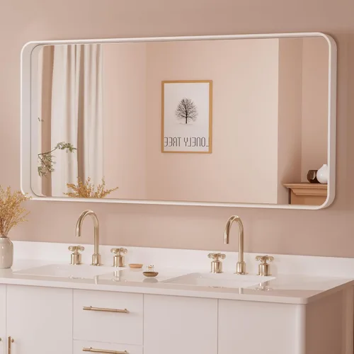 Miniatura 25 de TETOTE Espejo de marco dorado cepillado de 16 x 24 pulgadas, espejo de tocador de baño de latón dorado para pared, espejo enmarcado rectangular