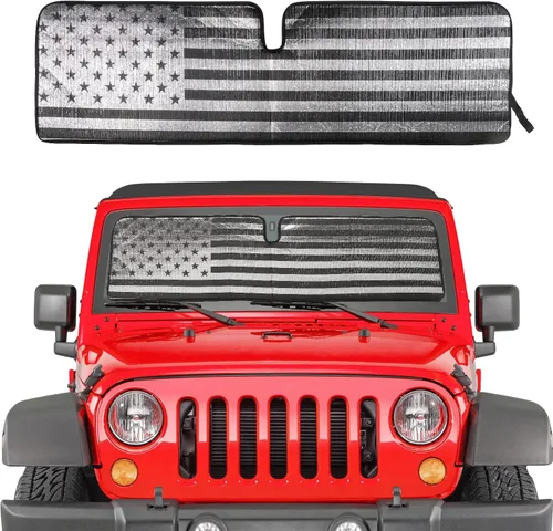 Savadicar Parasol para parabrisas con bandera de Estados Unidos para Jeep Wrangler TJ JK JKU 1997-2018, protector térmico, estructura laminada