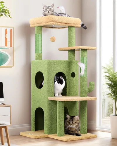 Miniatura 12 de Globlazer Torre de árbol para gatos de interior, casa de árbol para gatos adultos de 50 pulgadas para gatos adultos grandes con escalones, poste