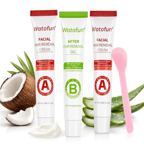 Facial Hair Removal Cream for Women, Gentle Plant Formula for Sensitive Skin with Soothing Aloe Gel, 3 Min Painless Flawless Depilatory Cream