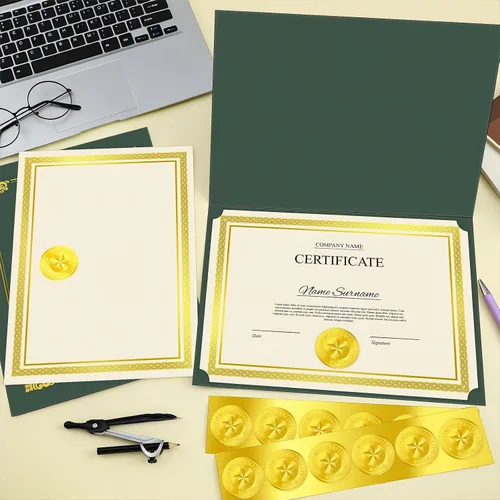 Miniatura 7 de Epakh Kit de 72 Piezas para Certificados Incluye 24 Portacedulas y 24 Papeles 24 Sellos de Reconocimiento de Lámina y Adhesivos Cubiertas para Negro