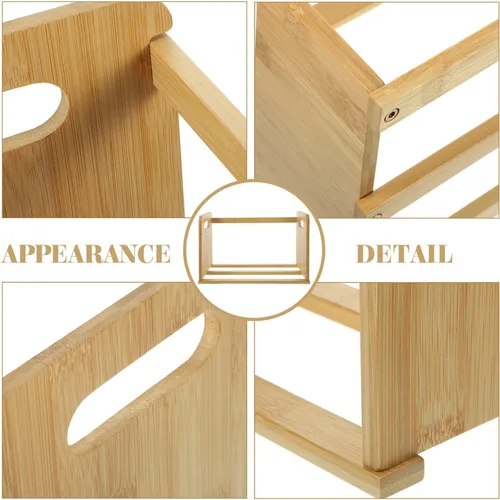 Miniatura 9 de LIFKOME Estantería de discos para libros, soporte de almacenamiento de libros, estantería de madera de mesa, álbumes de discos de vinilo