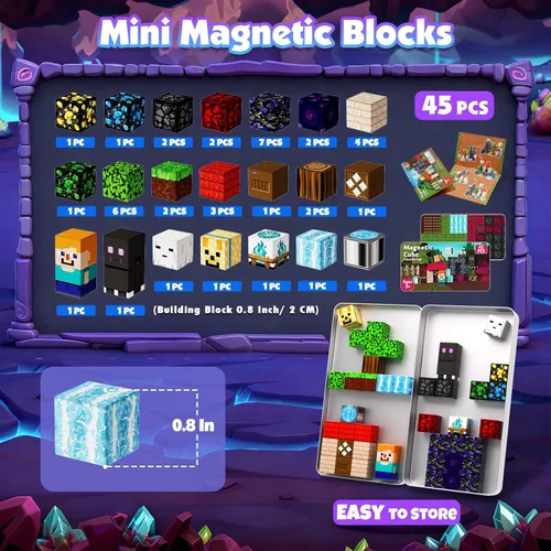 Miniatura 2 de GraceDuck Bloques magnéticos con caja de hierro, 45 bloques de construcción magnéticos de viaje, juego educativo STEM de construcción para niños a