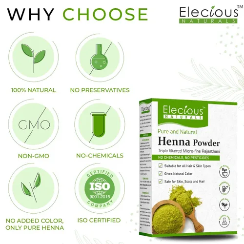 Miniatura 7 de Elecious Polvo de henna natural para el color del cabello y el crecimiento, sin silicona, sin amoníaco, sin sulfatos, sin color sintético, sin