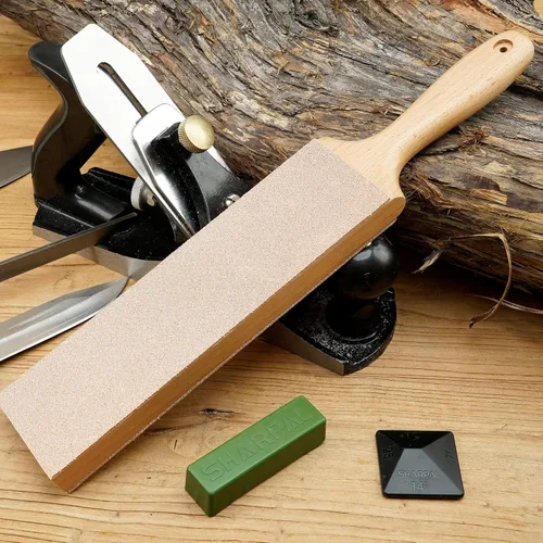 Miniatura 6 de SHARPAL 205H Asentador de Cuero de Doble Cara (Cuero Genuino de Vaca) 13.2" x 2.4" Kit con Compuesto de Pulido de 2 Oz. y Guía de Ángulo, Bloque