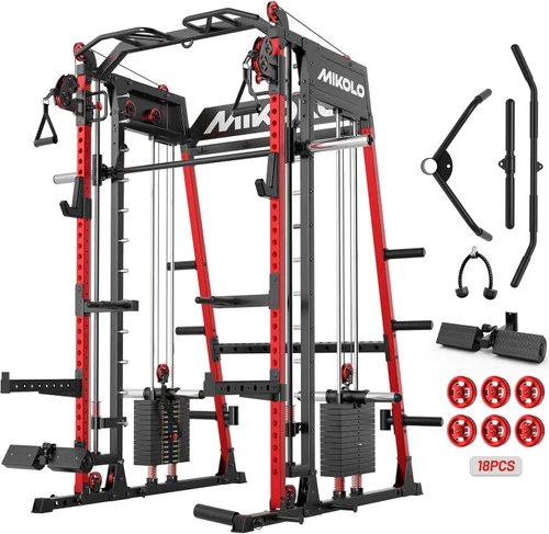Miniatura 11 de Mikolo M4 2.0 Smith Machine, All-in-One Home Gym Power Cage with LAT Pulldown & Cable Crossover, Squat Rack for Full Body Workouts