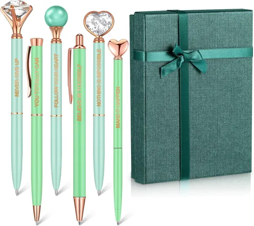 Miniatura 14 de Yeaqee Juego de 6 bolígrafos inspiradores para mujer, regalo 2026, bolígrafos de diamante con cristal, suministros de oficina motivacionales con Azul