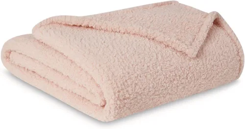 Miniatura 12 de Brooklyn Loom Marshmallow Sherpa Dusty Rose Twin XL Manta 100% microfibra de poliéster, temática casual sólida, ropa de cama para adultos, Rosa