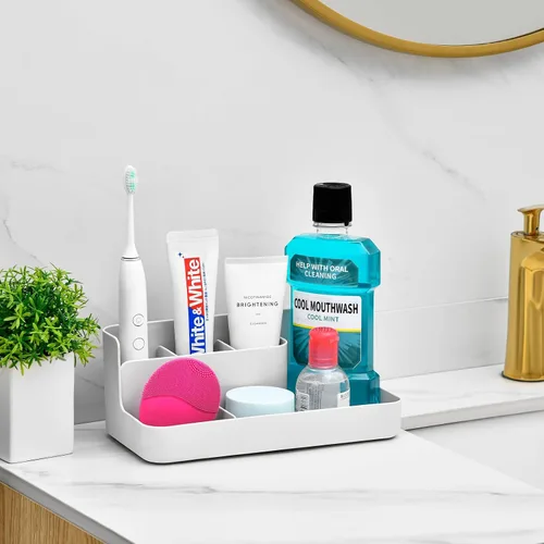 Miniatura 3 de VITVITI Porta cepillos de dientes para baño, organizador de baño, encimera, organizador de encimera de baño con 5 compartimentos de almacenamiento