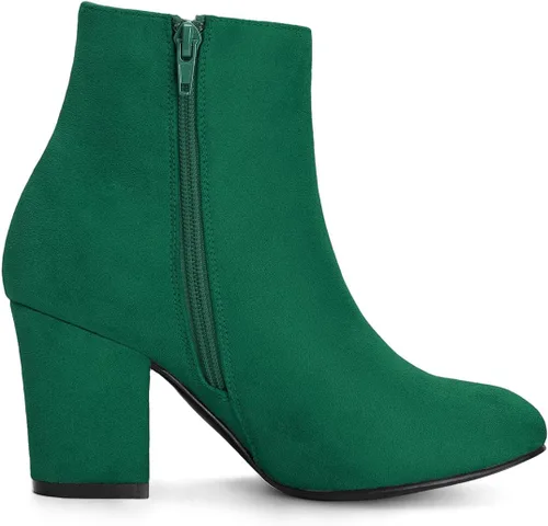 Miniatura 6 de Allegra K Botines de tacón grueso con cremallera lateral y punta redonda para mujer