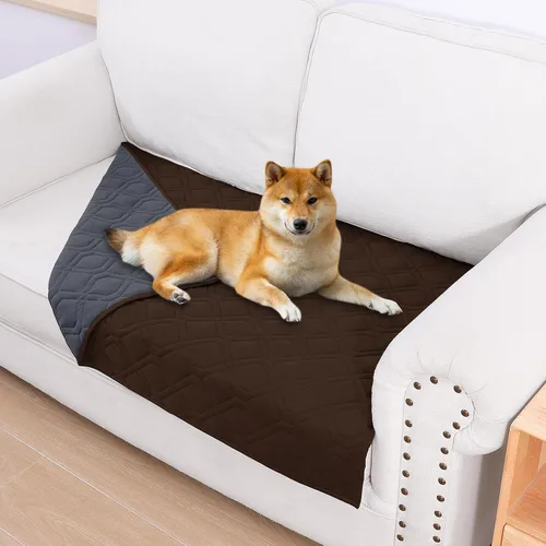 Miniatura 85 de Smiry Funda impermeable para cama de mascota, suave y lavable, para muebles, cama, sofá, reversible, a cuadros (30 x 53 pulgadas, color beige/beige)