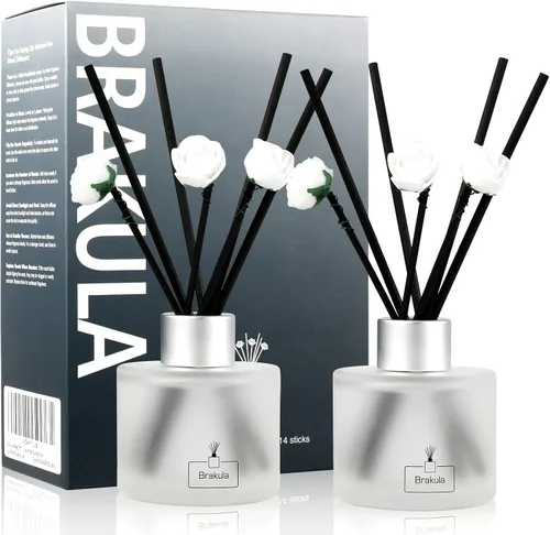 Brakula Juego de 2 difusores de varillas aromáticas, aroma a Bosque Negro, fragancia para el hogar con 14 varillas, decoración para el baño,