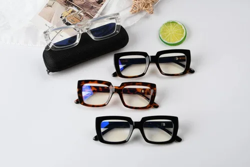 Miniatura 6 de Eyekepper Paquete de 4 lentes de lectura con bloqueo de luz azul, anteojos cuadrados de computadora de gran tamaño +0.00