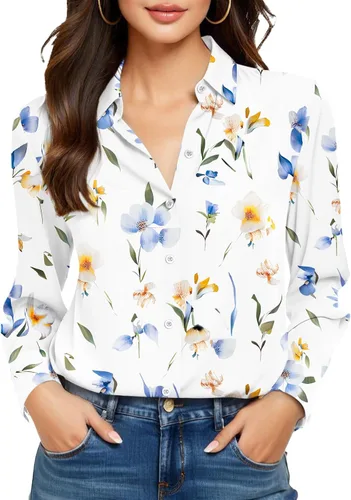 Miniatura 41 de Camisas sin planchado y sin arrugas para mujer, con botones, de manga larga, de seda de morera, blusas casuales para el trabajo