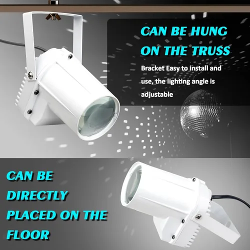 Miniatura 2 de Luz de Bola de Discoteca, PinSpot LED Blanco de 3W para Iluminar Bola de Espejo, Luces de PinSpot para DJ en el Escenario (Cáscara Blanca)