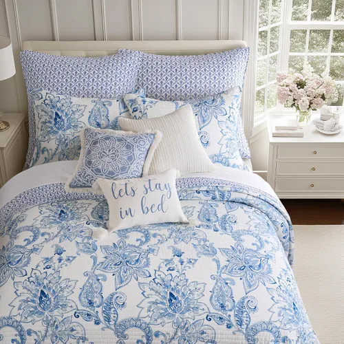 Miniatura 4 de Levtex Home - Juego de colcha Bennett - Colcha individual (80 x 106 pulgadas) y 1 funda estándar (20 x 26 pulgadas) - Paisley floral - Azul y blanco