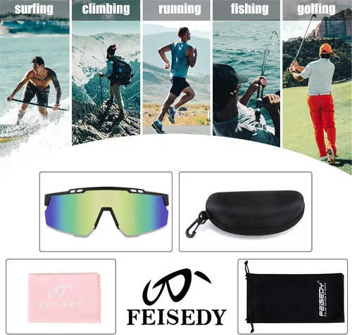 Miniatura 6 de FEISEDY Gafas de sol deportivas para hombres y mujeres, protección UV400, gafas de ciclismo, golf, béisbol, conducción, pesca, B0022 Lente espejada