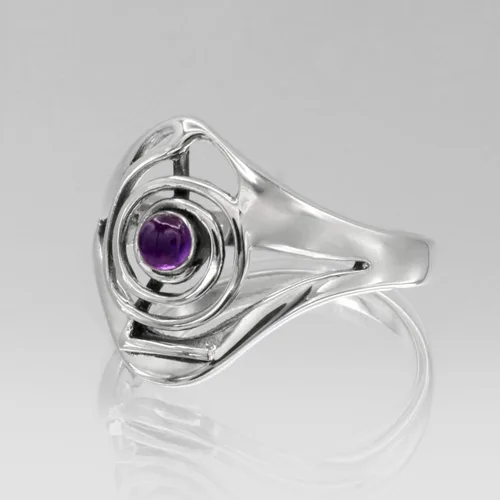 Miniatura 4 de Moonlight Mysteries Anillo de reiki de plata de ley con símbolo de poder de Cho Ku Rei con piedra preciosa de amatista (talla 4-15)