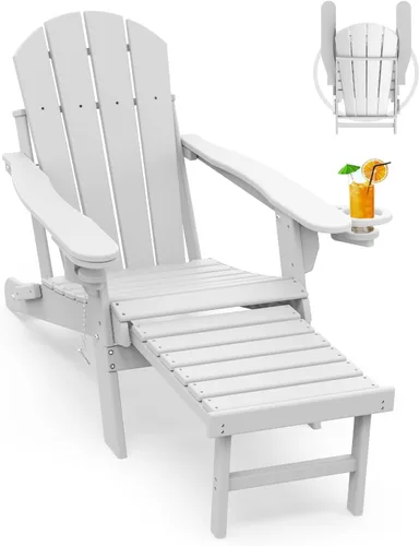 Miniatura 19 de GREENVINES Sillas Adirondack con Otomano Juego de 2 Grano de Madera Plegable Reposapiés Retráctil Plástico HDPE Silla para Hoguera Todo