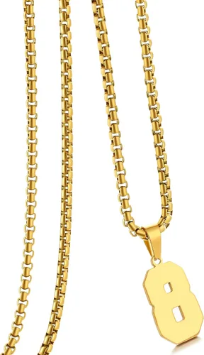 Miniatura 164 de Collar de Número Dorado para Hombre, Cadena de Acero Inoxidable con Colgante de Número para Atletas, Joyería Deportiva Personalizada para Niños