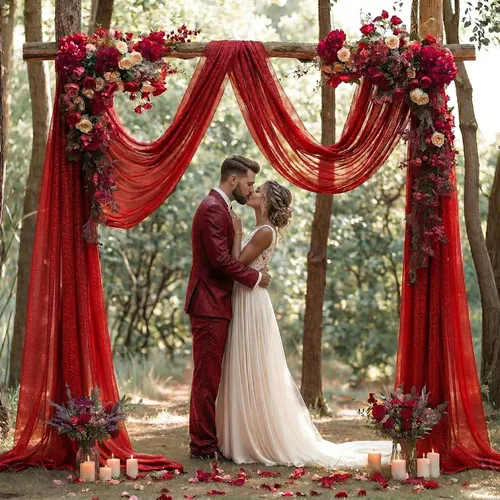 Miniatura 7 de MDS Paquete de 2 paneles de cortina para arco de boda (30 pulgadas de ancho x 20 pies de largo) tela de gasa transparente para boda, ceremonia, Rojo