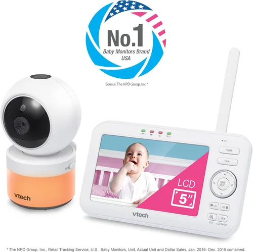 Miniatura 13 de VTech VM5463-2 Monitor de bebé con pantalla de 5 pulgadas y 2 cámaras, inclinación panorámica con zoom, luz nocturna, proyector de luz en el techo