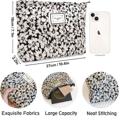 Miniatura 5 de STARDW Bolsas de cosméticos de flores para mujeres y niñas, bolsa de maquillaje de viaje, bolsa de maquillaje de lona de gran capacidad, bolsa