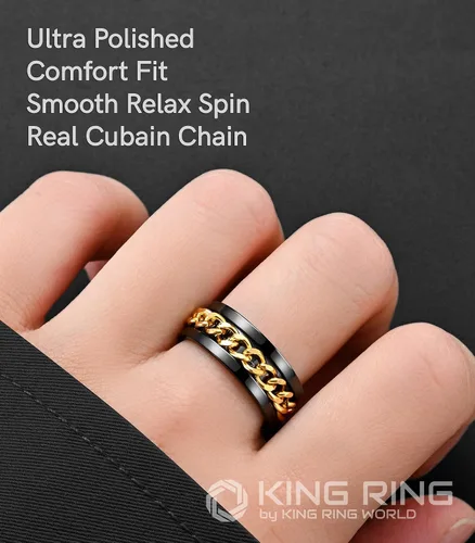 Miniatura 53 de King Ring Anillo giratorio de 0.315 pulgadas, anillo plano pulido fino para hombres y mujeres con cadena cubana, diseñado en Estados Unidos