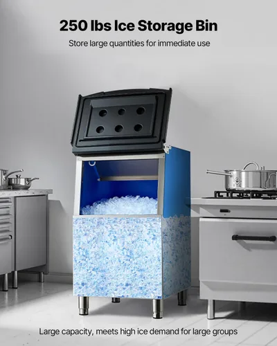 Miniatura 2 de VEVOR Cubo de almacenamiento de hielo, capacidad de 250 libras, contenedores de almacenamiento de hielo de acero inoxidable con filtro y patas