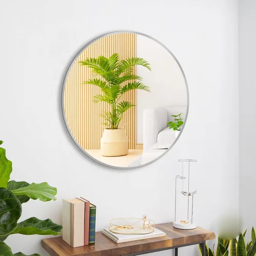 Miniatura 7 de Espejo redondo de vidrio templado plateado de 30 pulgadas, espejo de baño, espejo de tocador con marco de metal, espejo de pared circular para baño
