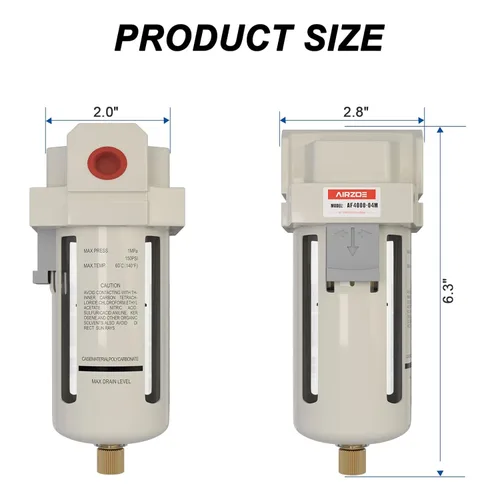 Miniatura 2 de AIRZOE 1/2" NPT Secador de Aire para Compresor - Separador de Agua del Compresor de Aire AF4000-04, Drenaje Manual, Elemento de Latón de 5 Micrones