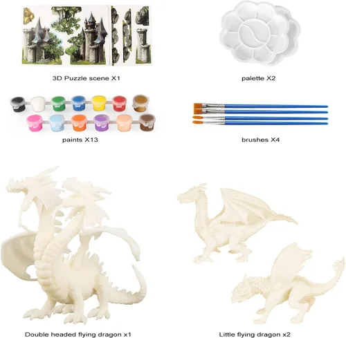 Miniatura 6 de Ferthor Fun Dragon Toys Kit de pintura de dragón, juego de manualidades para niños con juguete educativo de 13 colores para pintar tu propio regalo
