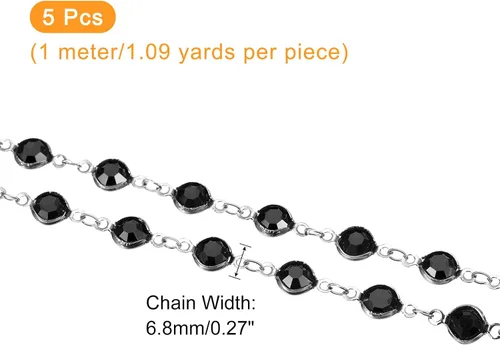 Miniatura 2 de uxcell Cadena de diamantes de imitación negros de 5 yardas a granel con cadena de latón chapada en plata para hacer joyas, manualidades, pulseras