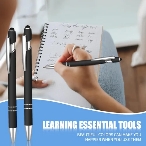 Miniatura 5 de 8 piezas de bolígrafo de tinta azul con punta de lápiz capacitivo 2 en 1 bolígrafo de metal con lápiz capacitivo para pantallas táctiles