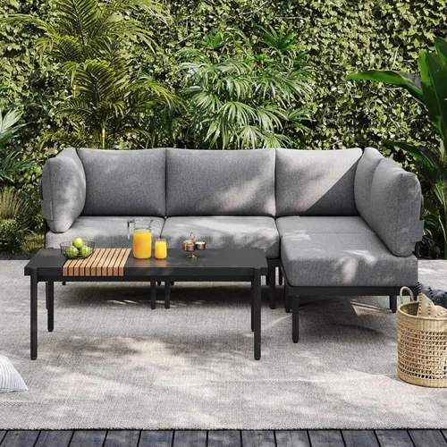 Miniatura 8 de Sundale Outdoor Juego de 2 muebles de metal para patio, sofá seccional para exteriores con cojín de olefina de 6 pulgadas, modernos