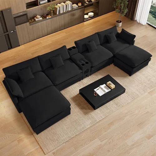 Miniatura 18 de Sofá modular de gran tamaño de 145 pulgadas, sofá de nube en forma de U, moderno juego de sofá de 6 asientos para sala de estar, cómodo asiento Gris