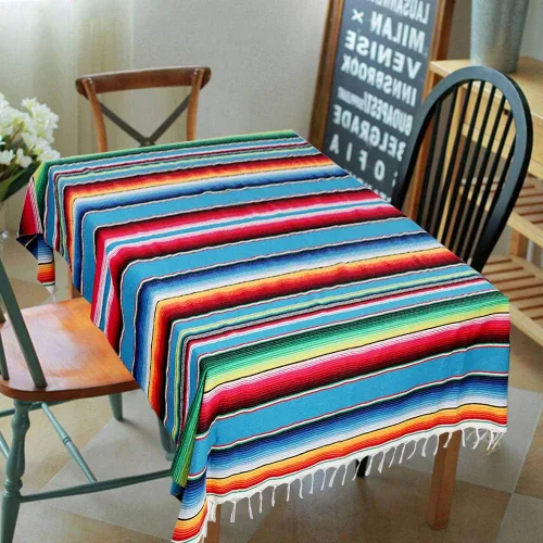 Miniatura 4 de AerWo Mantel mexicano de 60 x 85 pulgadas, manta de serape mexicano con borlas para decoración de fiesta de cinco de mayo, mantel rectangular tejido