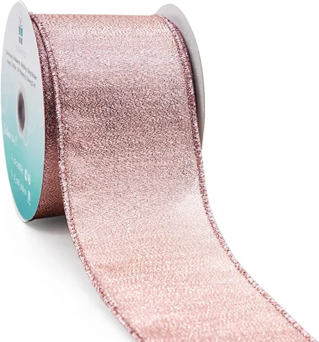 Miniatura 28 de Cinta con alambre metálica dorada champán de 2.5 pulgadas x 10 yardas para decoración del hogar de Navidad, lazo para decoración de árbol, envoltura