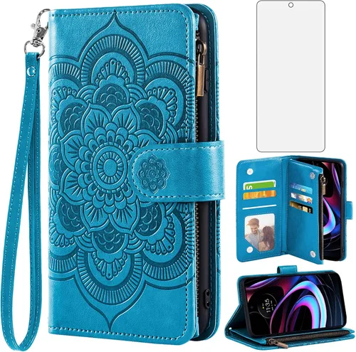 Asuwish Funda para teléfono Motorola Moto Edge 2021/MotoEdge 5G UW con protector de pantalla de vidrio templado y soporte para tarjeta de crédito