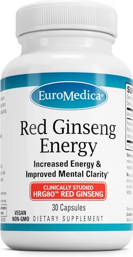 Euromedica Red Ginseng Energy - Suplemento para apoyar la energía saludable y la concentración - Suplemento de hierbas con polvo de raíz de ginseng