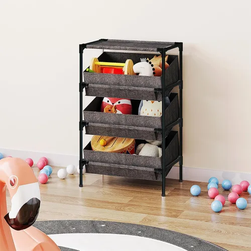 Miniatura 6 de Buzowruil Estantería de almacenamiento de 3 niveles, estante organizador de juguetes para el hogar, oficina, dormitorio, sala de estar, cocina, Gris