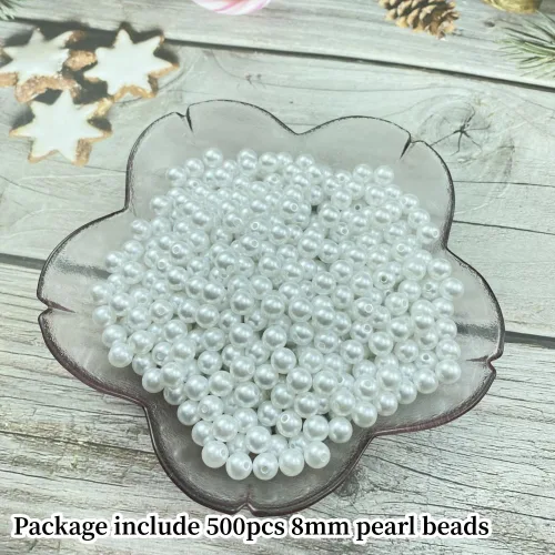 Miniatura 2 de 500 cuentas de perlas blancas de 0.315 pulgadas (0.315 in), cuentas redondas con agujeros para costura, manualidades, decoración, pulseras
