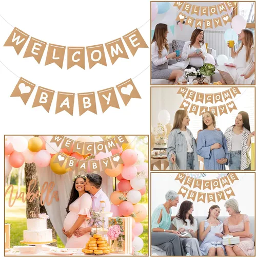 Miniatura 6 de Cartel de bienvenida para bebé, decoración rústica para baby shower, elegante cartel de anuncio de niño y niña, letrero de nacimiento para recién