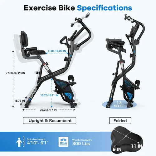 Miniatura 7 de pooboo - Bicicleta de ejercicio plegable, bicicleta estática vertical plegable, bicicleta magnética para interiores X-Bike con resistencia ajustable