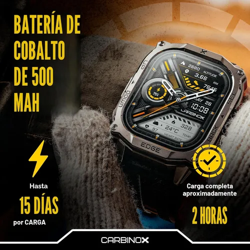 Miniatura 3 de CARBINOX Edge Smart Watch resistente, 1.96 ″ AMOLED, acero inoxidable, IP69K/5ATM rastreadores de fitness, doble banda GNSS, 500mAh, llamadas Negro