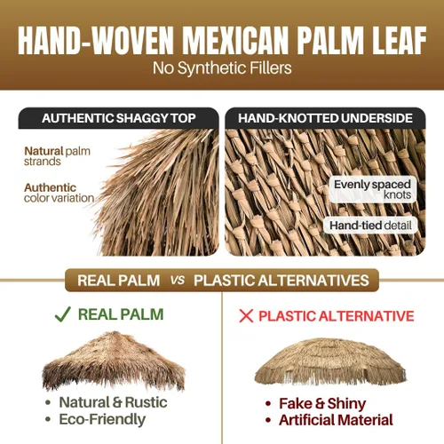 Miniatura 3 de Paja mexicana de paja – Sombrilla Tiki de 12 pies para sombra al aire libre, patio, barras Tiki – Cubierta de césped natural ecológica, fácil